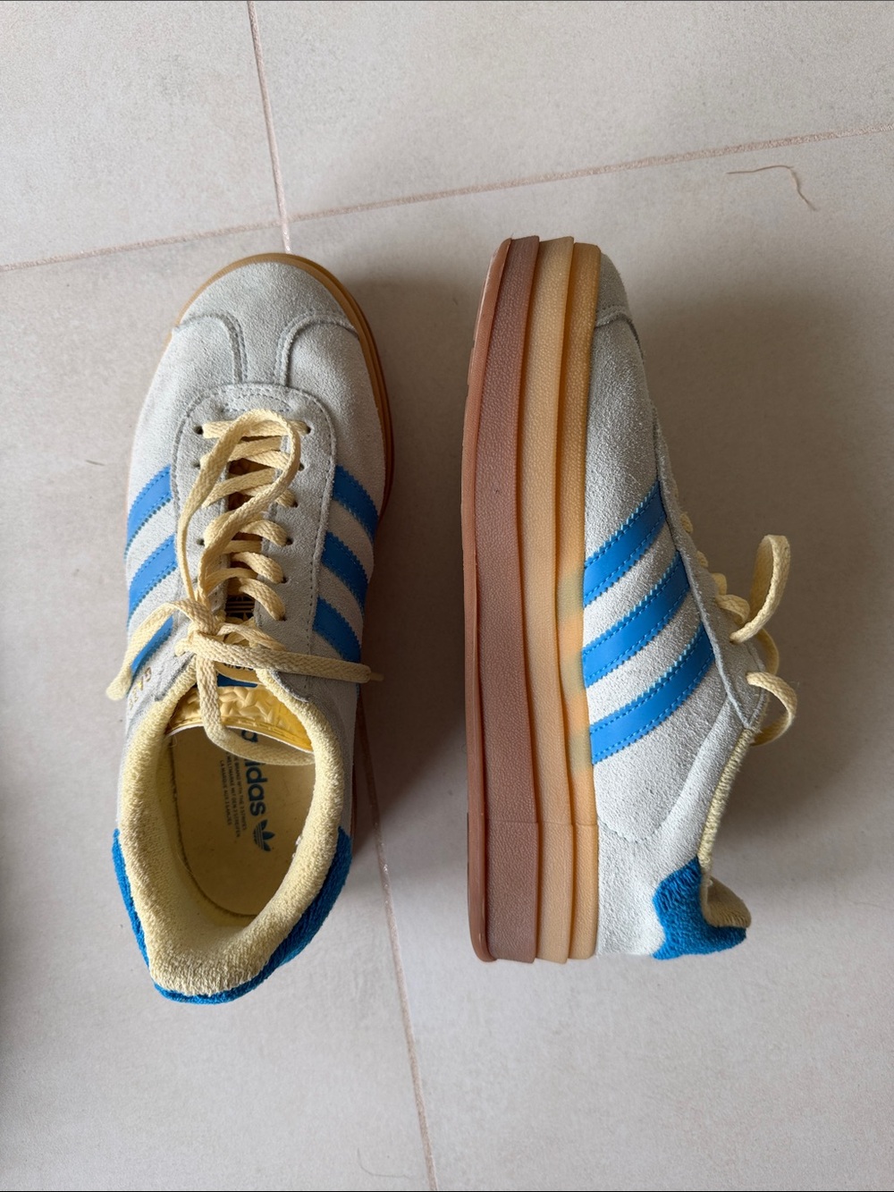 adidas Kids Suede Sneakers in Light Gray, Blue & Yellow